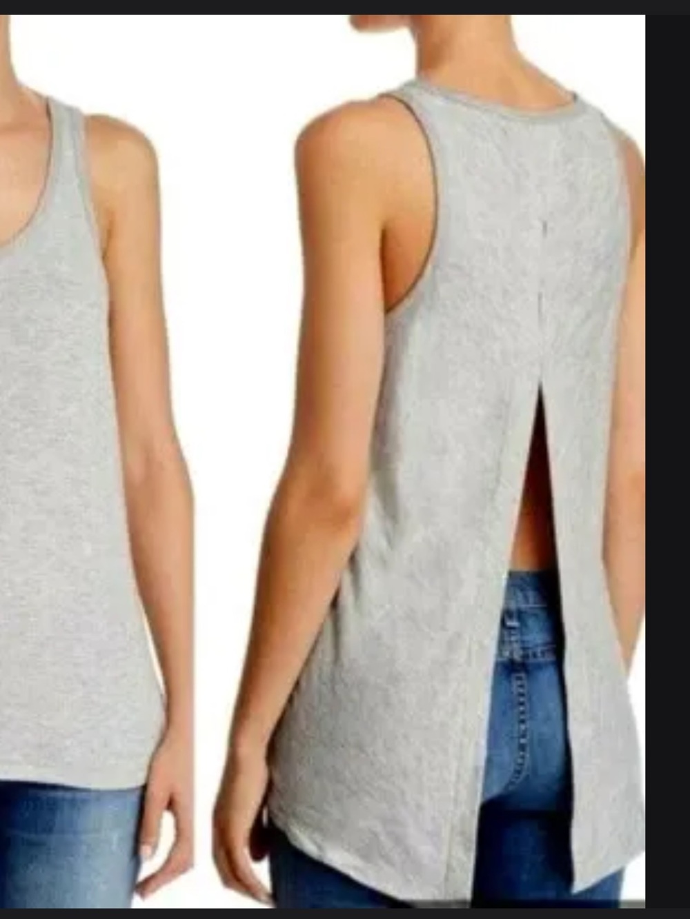 Rag & Bone Jean Nicole Heathered Black Split Back Sleeveless Tank